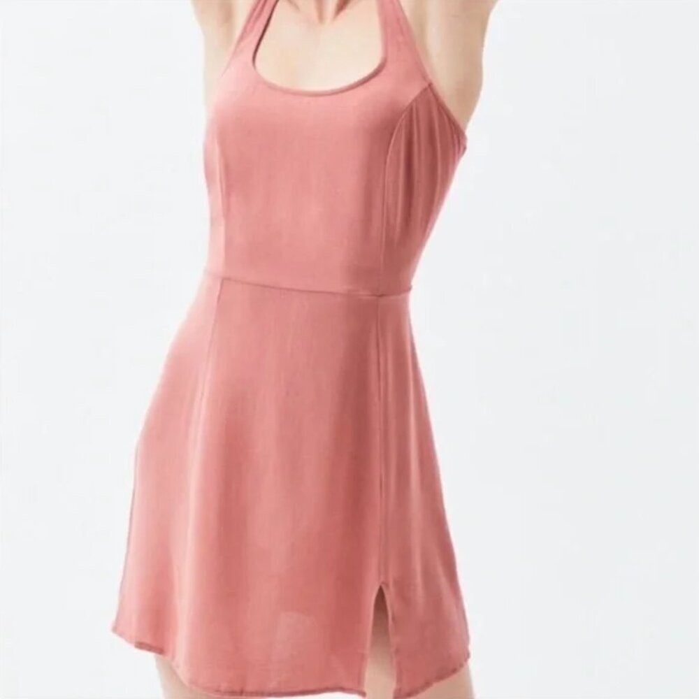 NEW NWT LOTTIE MOSS PACSUN Slit Mini Dress Rose Pink Mauve Tank Dress Sundress M